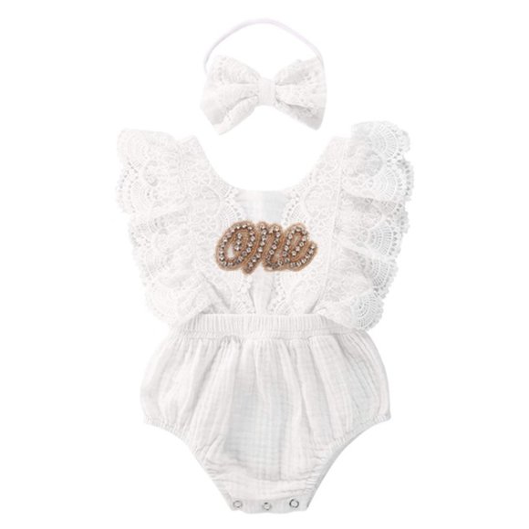 White Lace Romper Boho First Birthday Outfit Dress Clothes BaptismSmash Cake